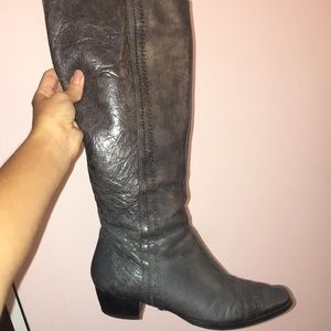 Used gray faux leather tall boots